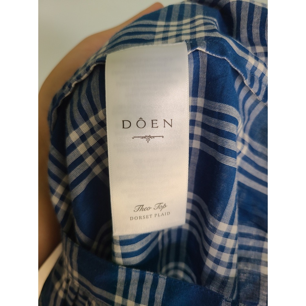 Dôen Sz M Theo Top Dorset Plaid 100% Organic Cotton Blue Cottagecore Old Money - Picture 7 of 8